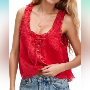WINSASI boho lace tank in red